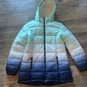 Justice Quilted Puffer Girls Winter Coat size 18/20 blue Ombré